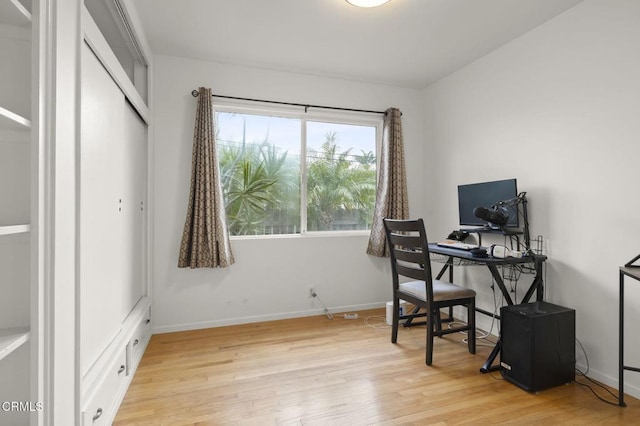 office area featuring light hardwood / wood-style floors