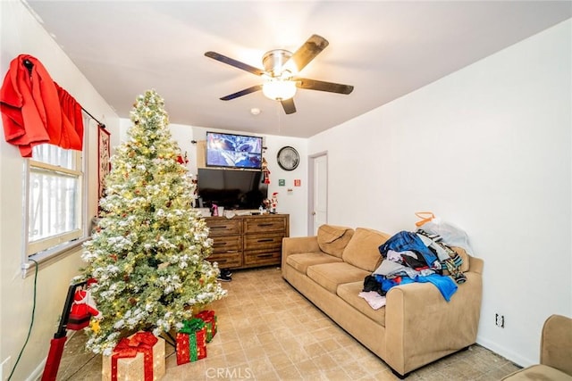 living room featuring ceiling fan