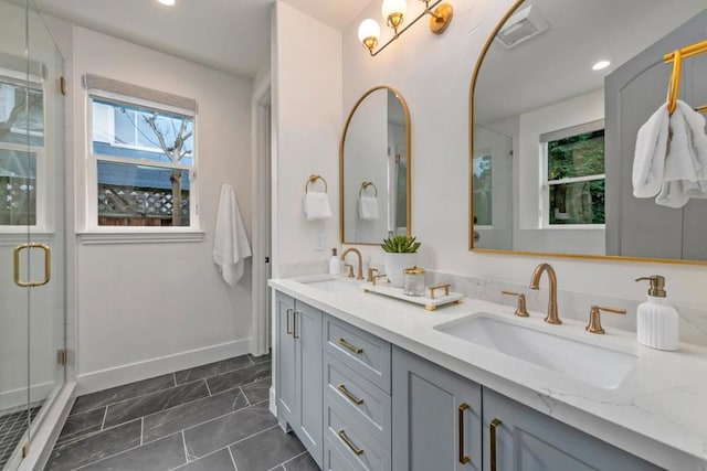 bathroom featuring vanity and walk in shower