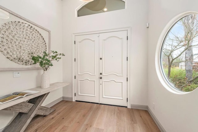 foyer entrance featuring plenty of natural light and light hardwood / wood-style floors