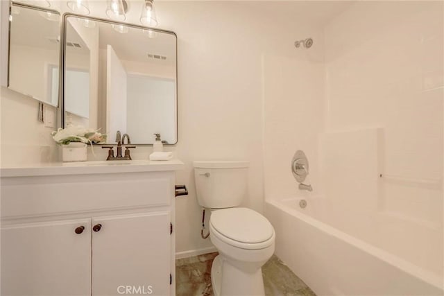 full bathroom featuring vanity,  shower combination, and toilet