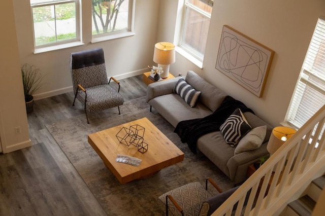 living room featuring dark wood-type flooring