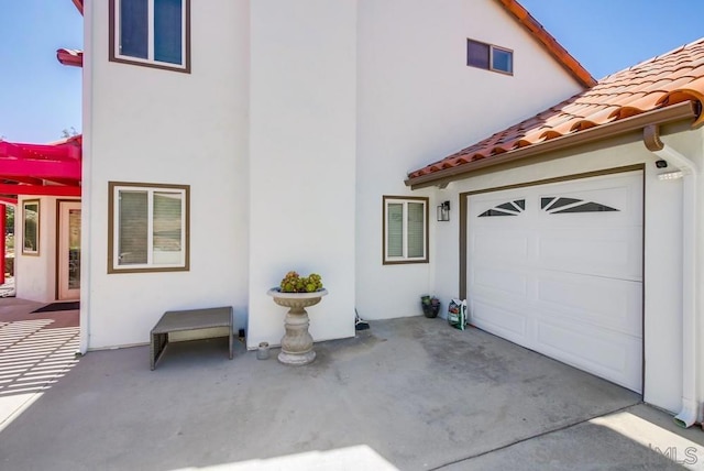 exterior space featuring a garage