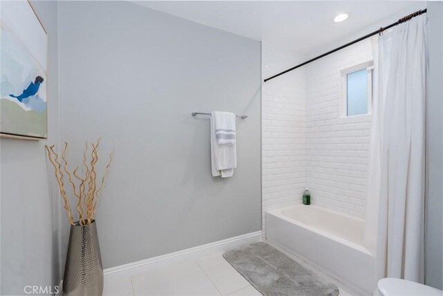 3140 Sumatra Pl, Costa Mesa, CA 92626 - full bathroom featuring tile patterned floors, shower / bath combination with curtain, and baseboards