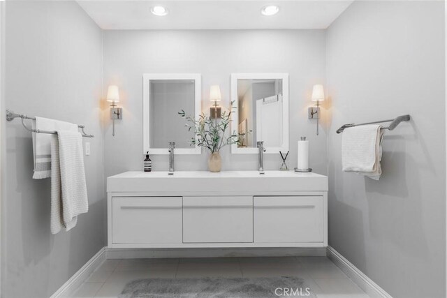 3140 Sumatra Pl, Costa Mesa, CA 92626 - full bath featuring tile patterned flooring, double vanity, baseboards, and recessed lighting