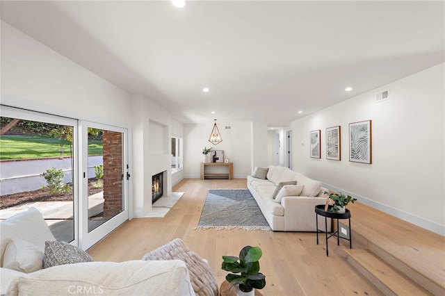 living room featuring light wood-type flooring