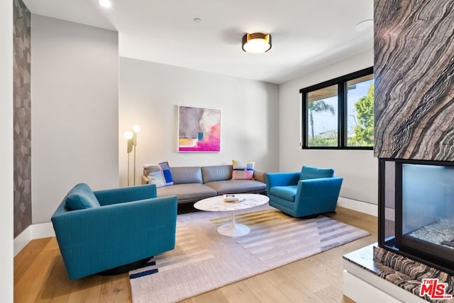 living room with light hardwood / wood-style flooring