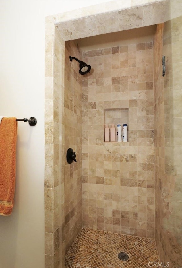 bathroom with a tile shower