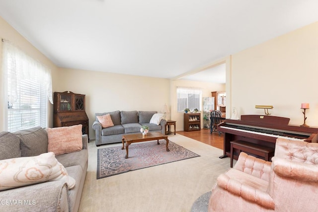 living room with light hardwood / wood-style flooring