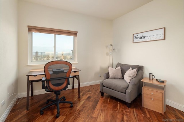 home office featuring dark wood-type flooring