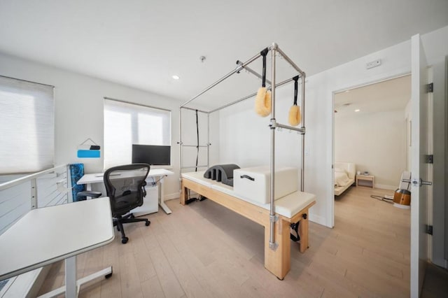 office with light hardwood / wood-style flooring