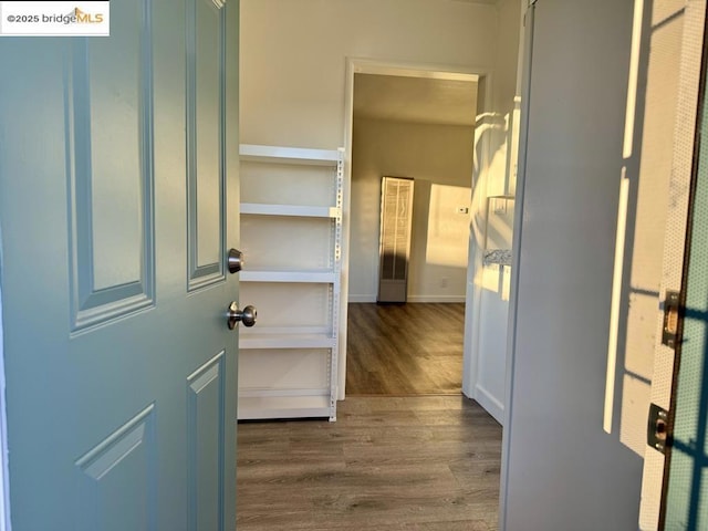 hallway with wood-type flooring