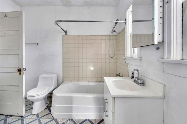 full bathroom with vanity, toilet, and shower / bathing tub combination