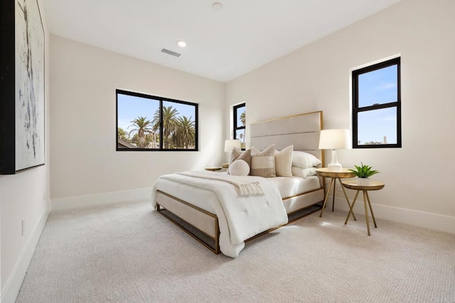 carpeted bedroom with multiple windows