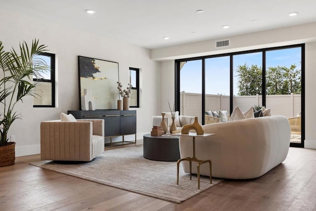 living room featuring light wood-type flooring