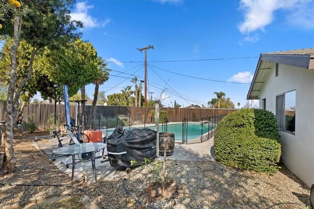 view of swimming pool with a grill and a patio area