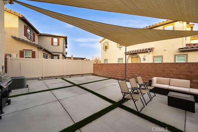 view of patio / terrace featuring an outdoor hangout area and central AC unit