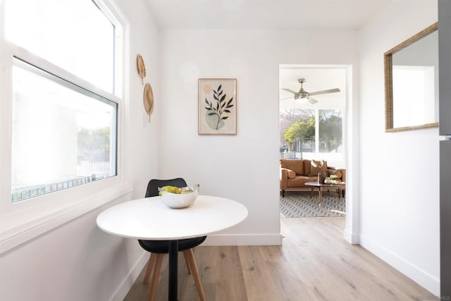 dining area featuring light wood-type flooring