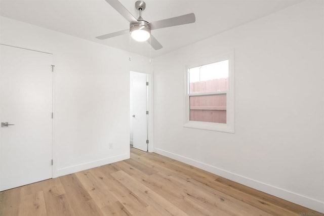 unfurnished bedroom featuring ceiling fan and light hardwood / wood-style flooring