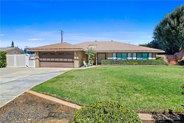 single story home with a garage and a front yard