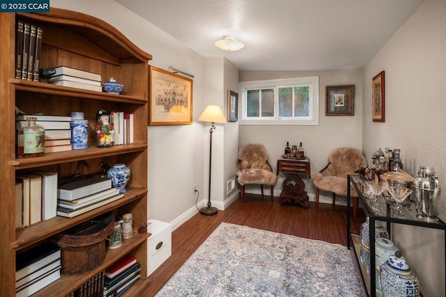 living area featuring dark wood-type flooring