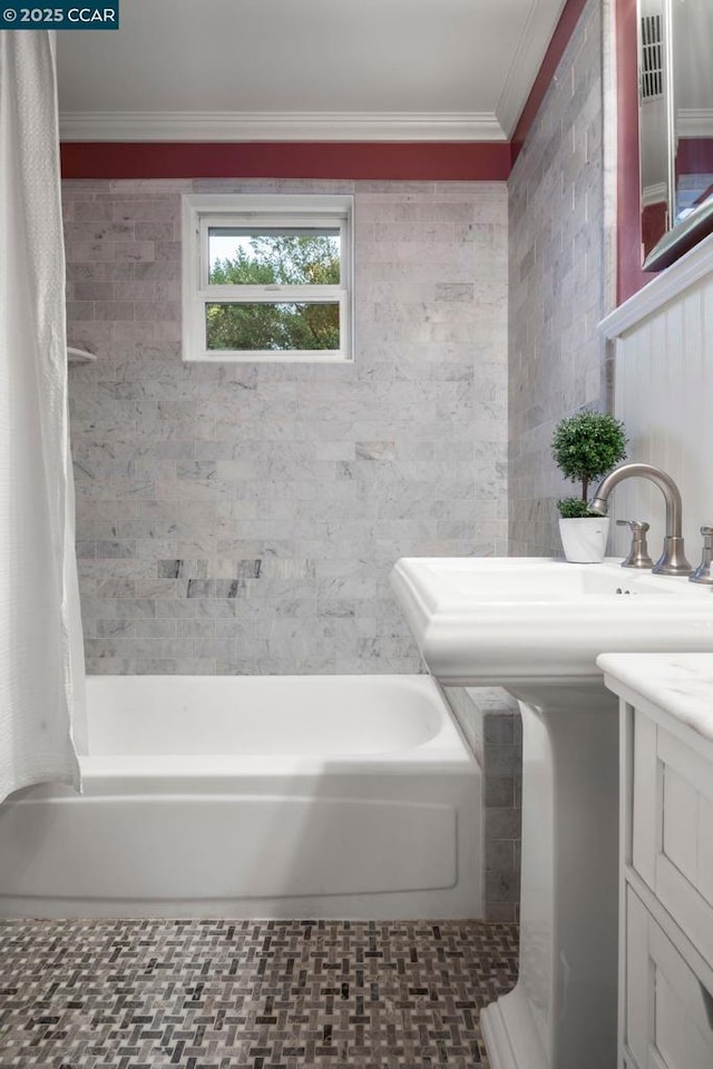 bathroom with ornamental molding and sink