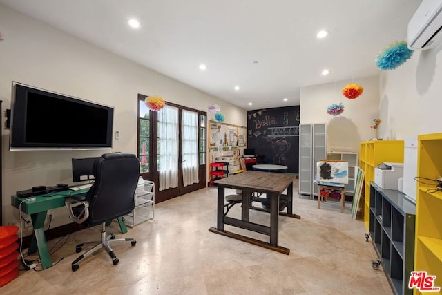 office featuring a wall mounted air conditioner and french doors