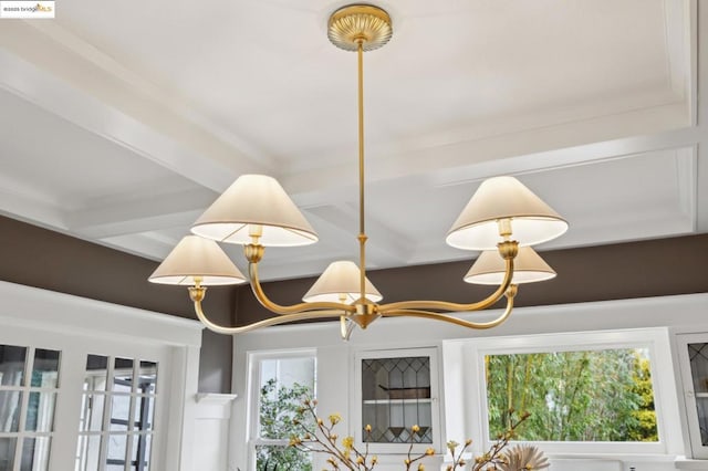 room details with beamed ceiling and coffered ceiling