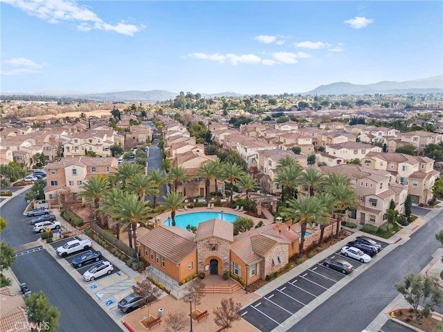 drone / aerial view featuring a mountain view