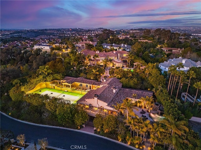 view of aerial view at dusk