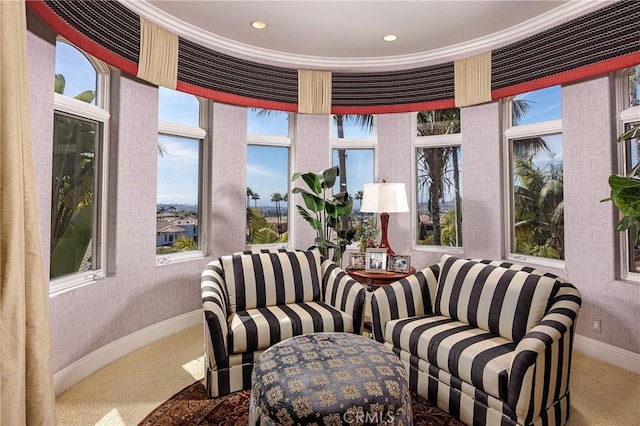 6 Inspiration, Laguna Niguel, CA 92677 - carpeted living area featuring baseboards, ornamental molding, and recessed lighting