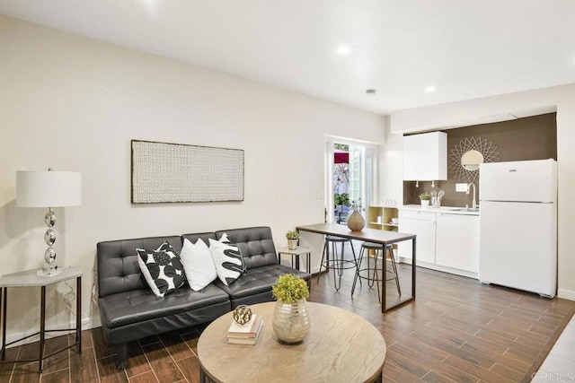 living room with sink