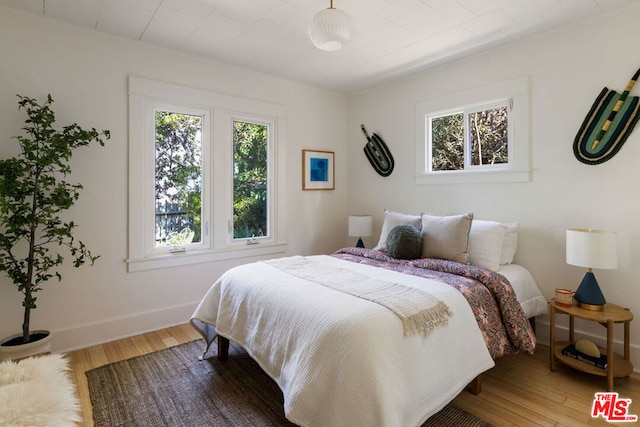 bedroom featuring multiple windows and hardwood / wood-style floors