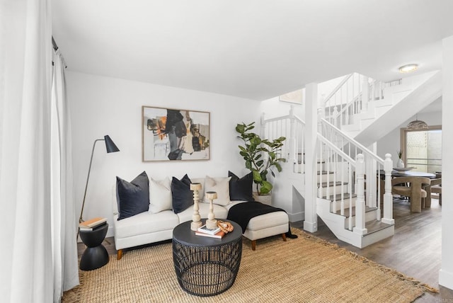 living room with hardwood / wood-style floors