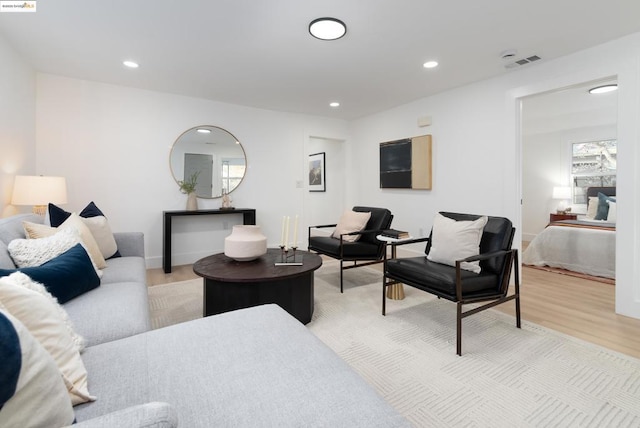 living room featuring light wood-type flooring