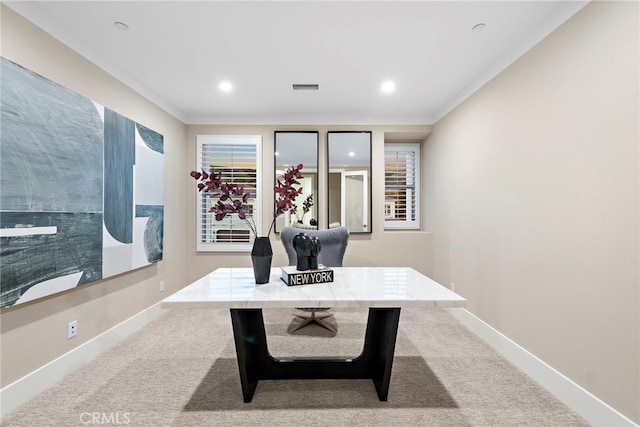 view of carpeted home office