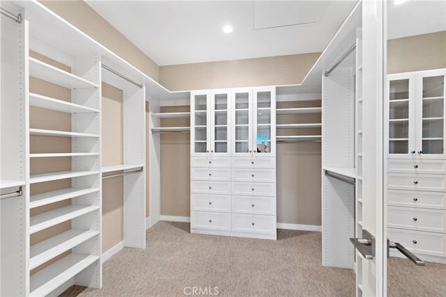 spacious closet with light colored carpet