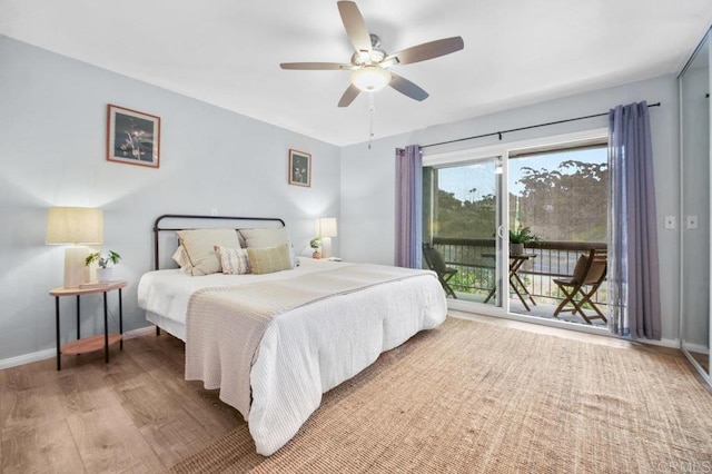 3575 Monair Dr Unit C, San Diego, CA 92117 - bedroom featuring access to exterior, wood finished floors, baseboards, and a ceiling fan