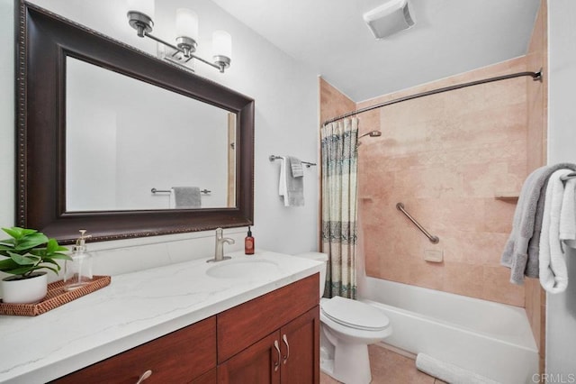 3575 Monair Dr Unit C, San Diego, CA 92117 - bathroom featuring vanity, shower / bathtub combination with curtain, and toilet