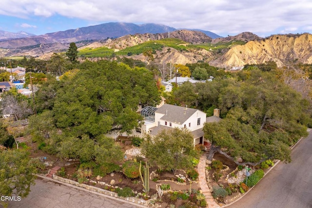 drone / aerial view with a mountain view