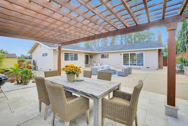 view of patio with a pergola and outdoor lounge area