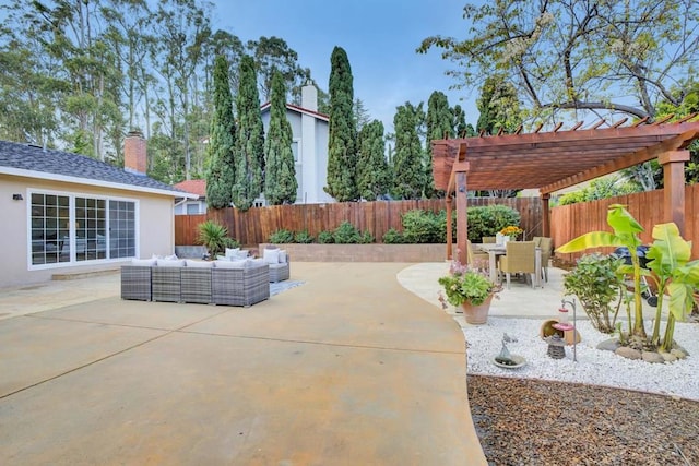 view of patio / terrace featuring an outdoor living space and a pergola