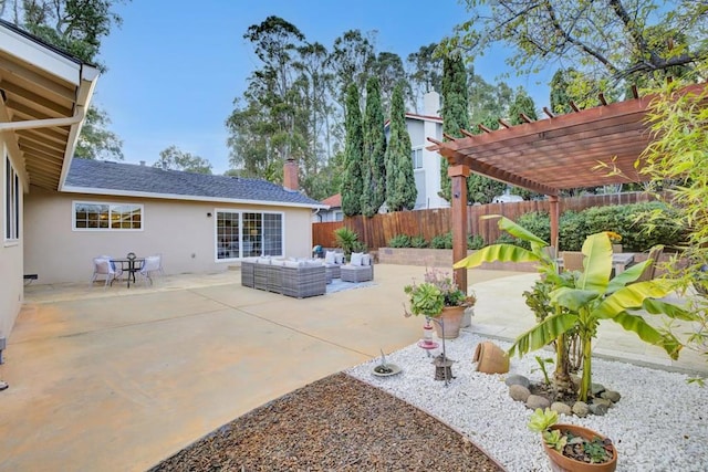 view of patio featuring outdoor lounge area and a pergola