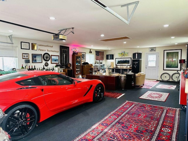 garage with a garage door opener