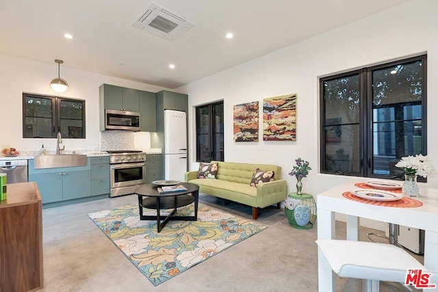 living room with sink