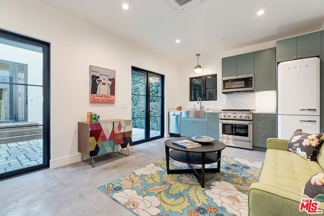 interior space with sink and french doors