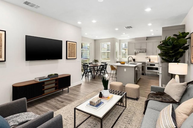 living room with light wood-type flooring