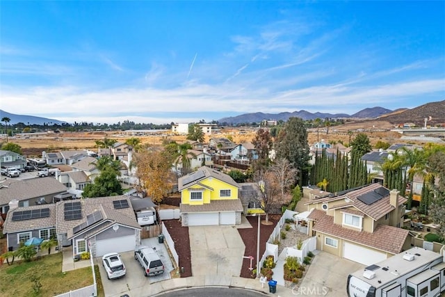 aerial view featuring a residential view and a mountain view