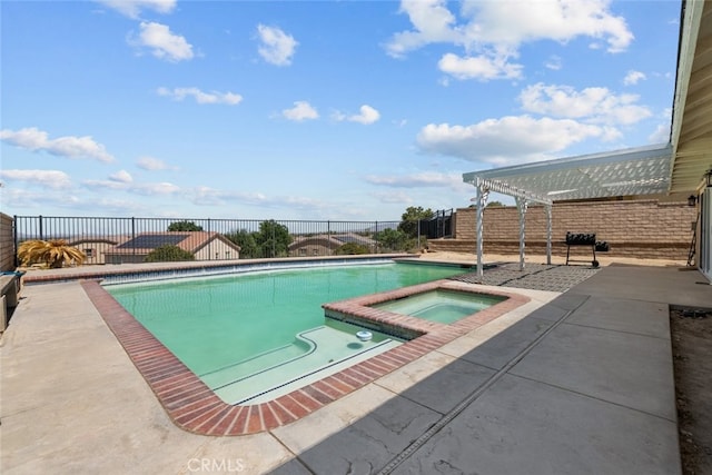 view of swimming pool with a pergola, a patio area, and an in ground hot tub