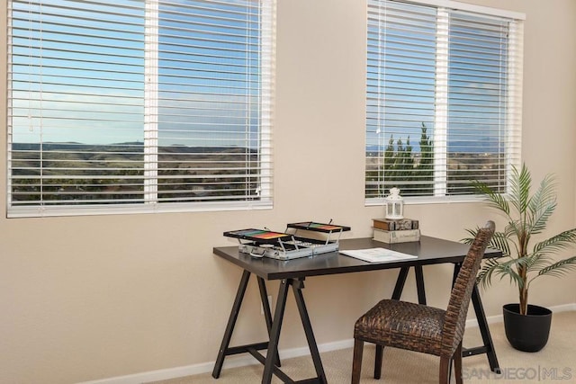 view of carpeted home office